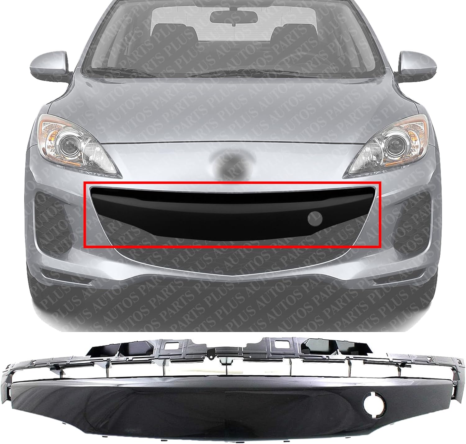 Front Bumper Lower Grille Painted Silver Black Plastic Direct Replacement Compatible With 2012-2013 Mazda 3 MA1036118 BGV8501T2C