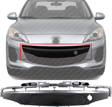 Front Bumper Lower Grille Painted Silver Black Plastic Direct Replacement Compatible With 2012-2013 Mazda 3 MA1036118 BGV8501T2C