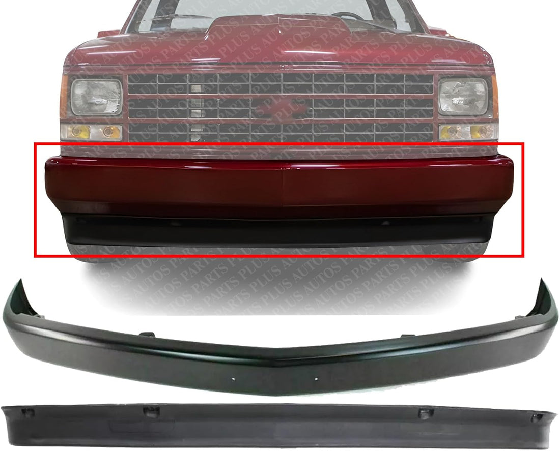 AUTOS PARTS PLUS Front Bumper Face Bar + Lower Valance Air Deflector Primed Direct Replacement Compatible With 1988-2000 Chevrolet C/K Series GM1090108 GM1002168 15569428 15607509