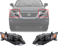 Set Of 2 Front Head Light Assembly With Black Interior Plastic Left Driver & Right Passenger Side Direct Replacement Compatible With 2010-2012 Lexus RX350 LX2503155 LX2502155