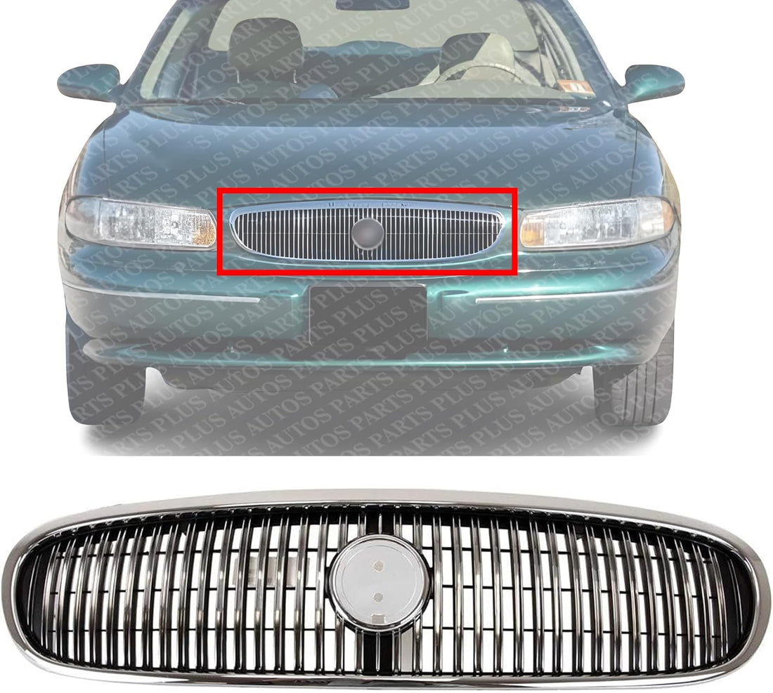 Front Grille Chrome Shell With Primed Insert Plastic Direct Replacement Compatible With 1997-1999 Buick LeSabre GM1200394 25625903