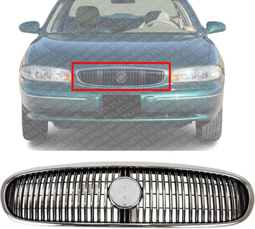 Front Grille Chrome Shell With Primed Insert Plastic Direct Replacement Compatible With 1997-1999 Buick LeSabre GM1200394 25625903