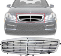 Front Grille Assembly Chrome Shell with Gray Insert Plastic Direct Replacement Compatible With 2010-2013 Mercedes Benz E-Class MB1200149 21288008839040