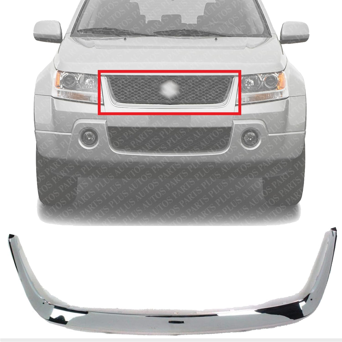 Front Center Grille Trim Molding Chrome Direct Replacement Compatible With 2006-2008 Suzuki Grand Vitara SZ1200121 7174265J010PG