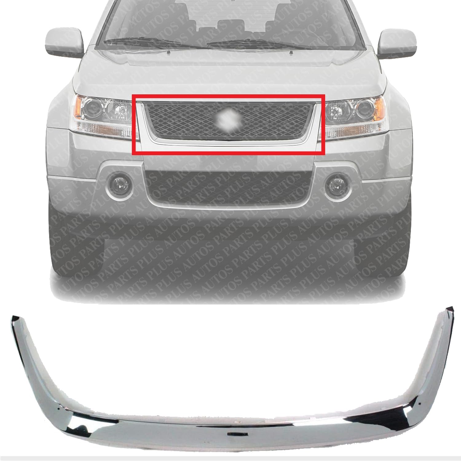 Front Center Grille Trim Molding Chrome Direct Replacement Compatible With 2006-2008 Suzuki Grand Vitara SZ1200121 7174265J010PG