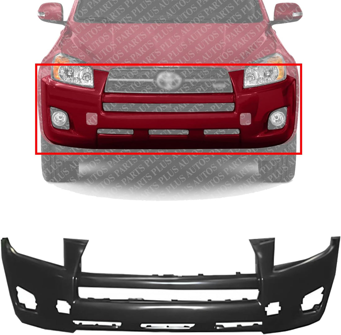 Front Bumper Cover Primed With Fog Light Holes Direct Replacement Compatible With 2009-2012 Toyota RAV4 TO1000349 521190R901