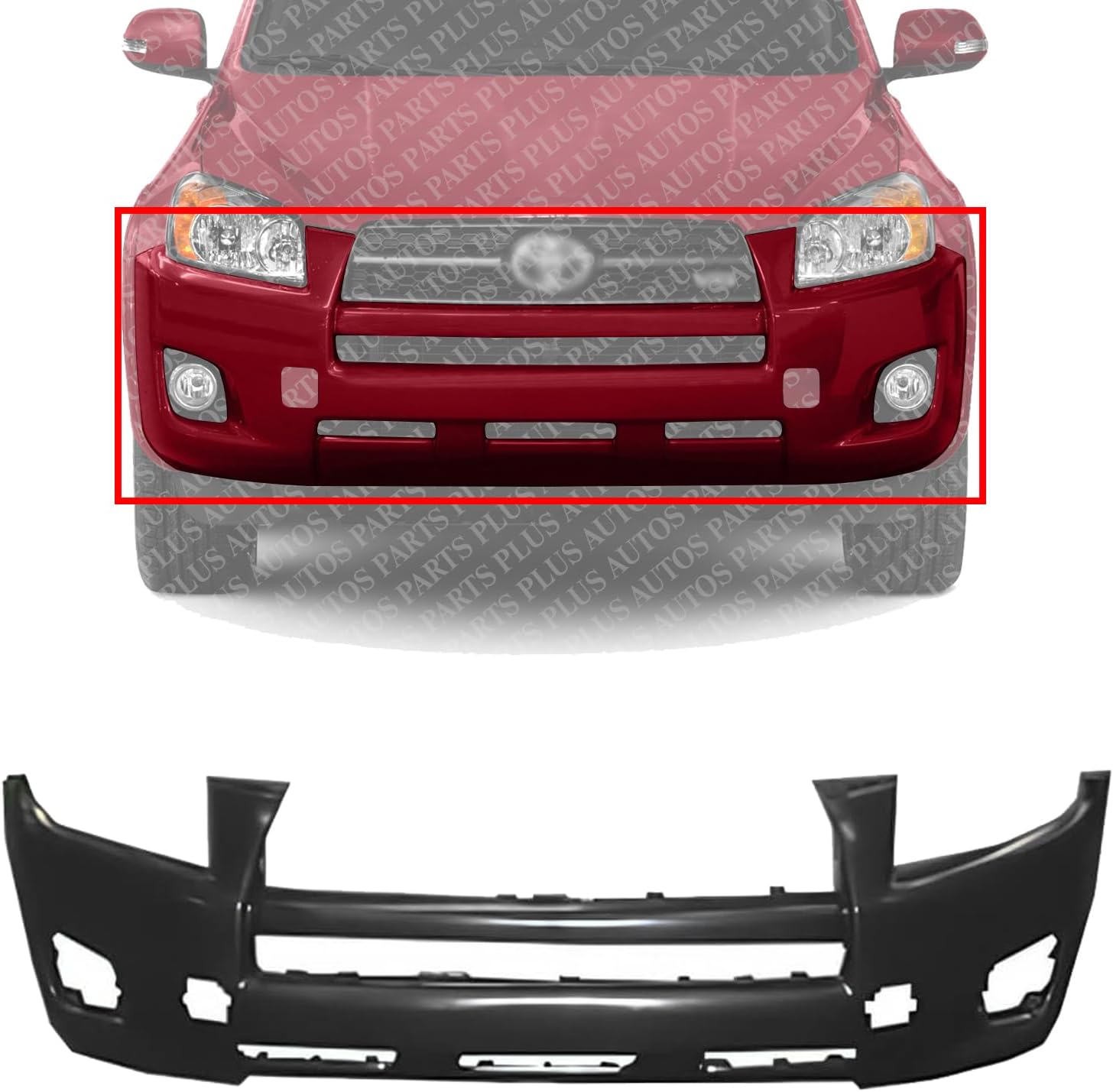 Front Bumper Cover Primed With Fog Light Holes Direct Replacement Compatible With 2009-2012 Toyota RAV4 TO1000349 521190R901