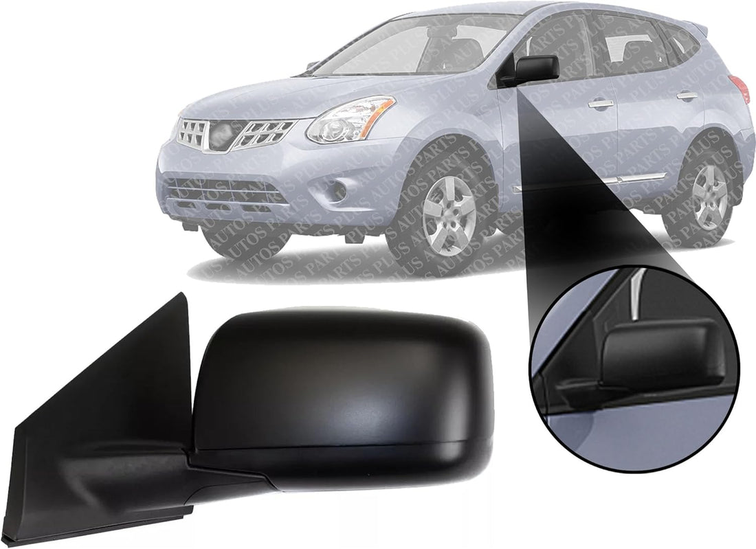 Front Power Mirror Manual Folding Heated Primed Left Driver Side Direct Replacement Compatible With 2008-2013 Nissan Rogue / 2014-2015 Select NI1320236 96302JM200-PFM