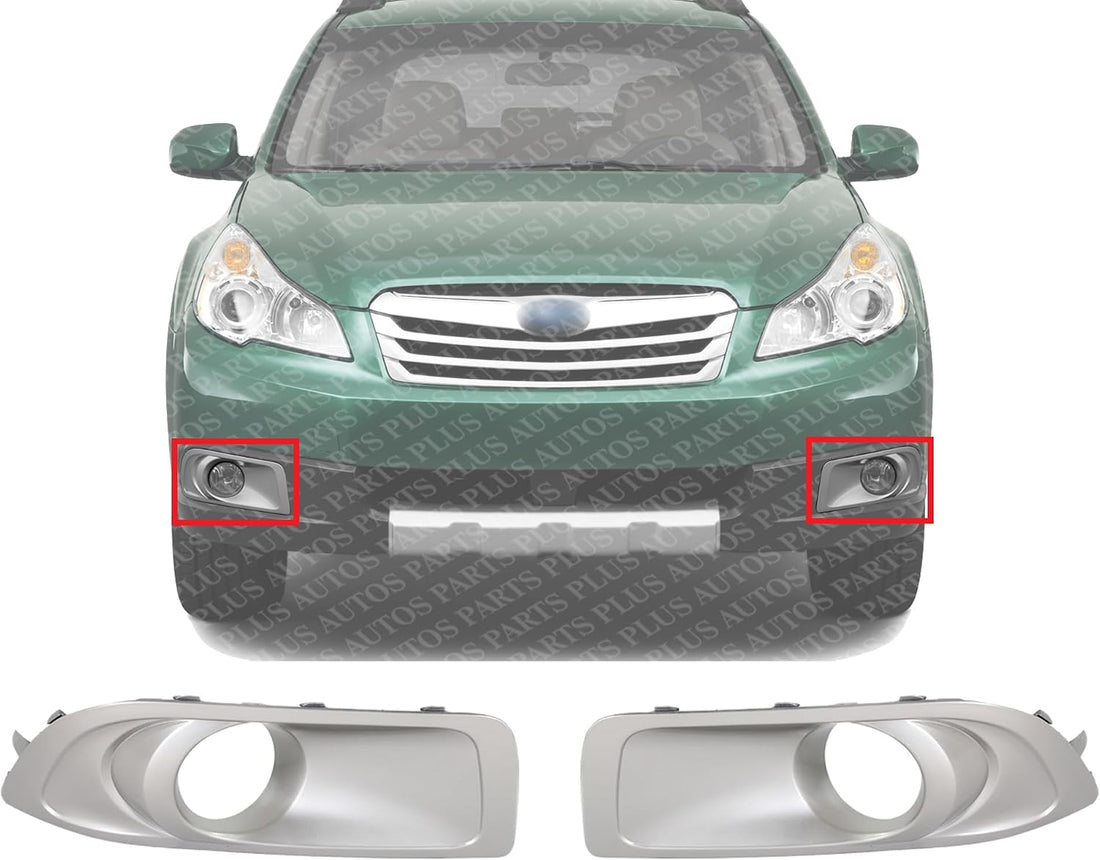 Set Of 2 Front Fog Light Trim Primed Plastic Left Driver & Right Passenger Side Direct Replacement Compatible With 2010-2012 Subaru Outback SU1038101 SU1039101 57731AJ42A 57731AJ43A