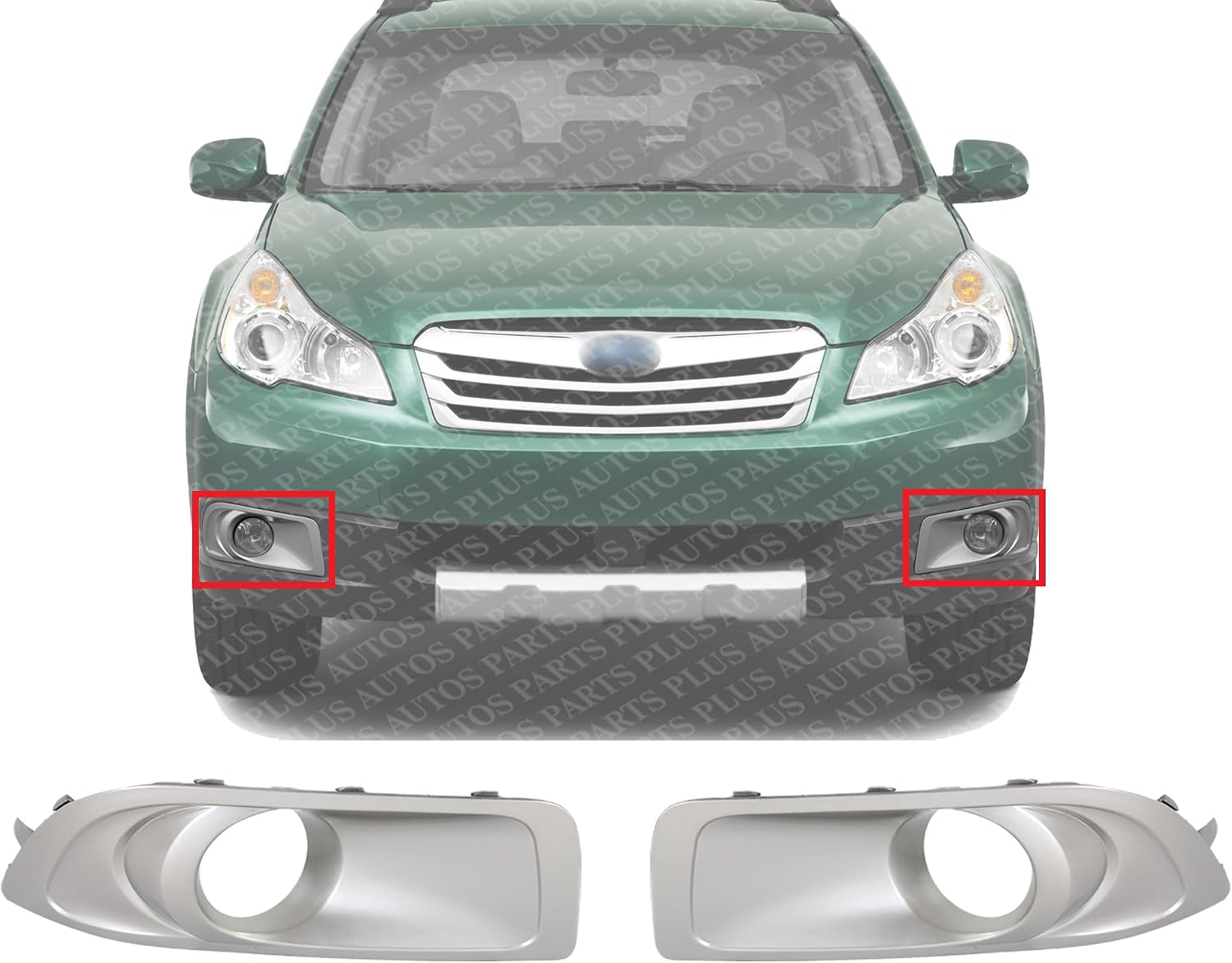 Set Of 2 Front Fog Light Trim Primed Plastic Left Driver & Right Passenger Side Direct Replacement Compatible With 2010-2012 Subaru Outback SU1038101 SU1039101 57731AJ42A 57731AJ43A