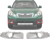 Set Of 2 Front Fog Light Trim Primed Plastic Left Driver & Right Passenger Side Direct Replacement Compatible With 2010-2012 Subaru Outback SU1038101 SU1039101 57731AJ42A 57731AJ43A