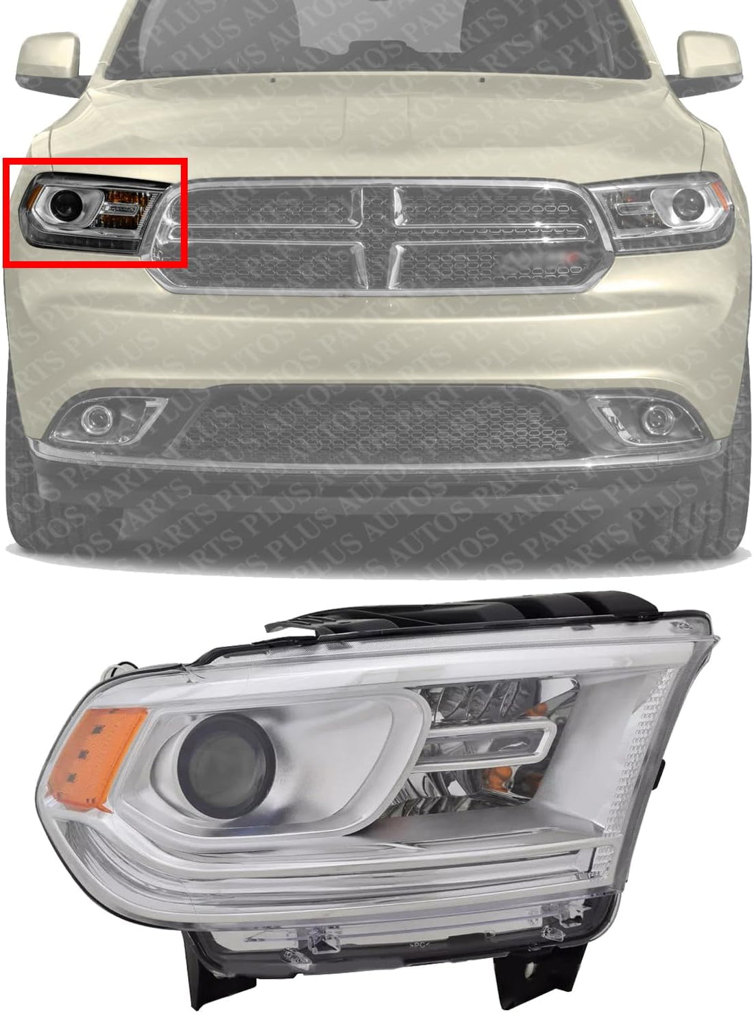 Front Head Light Assembly Right Passenger Side Direct Replacement Compatible With 2014-2017 Dodge Durango CH2503256 68188730AI 68188730AF