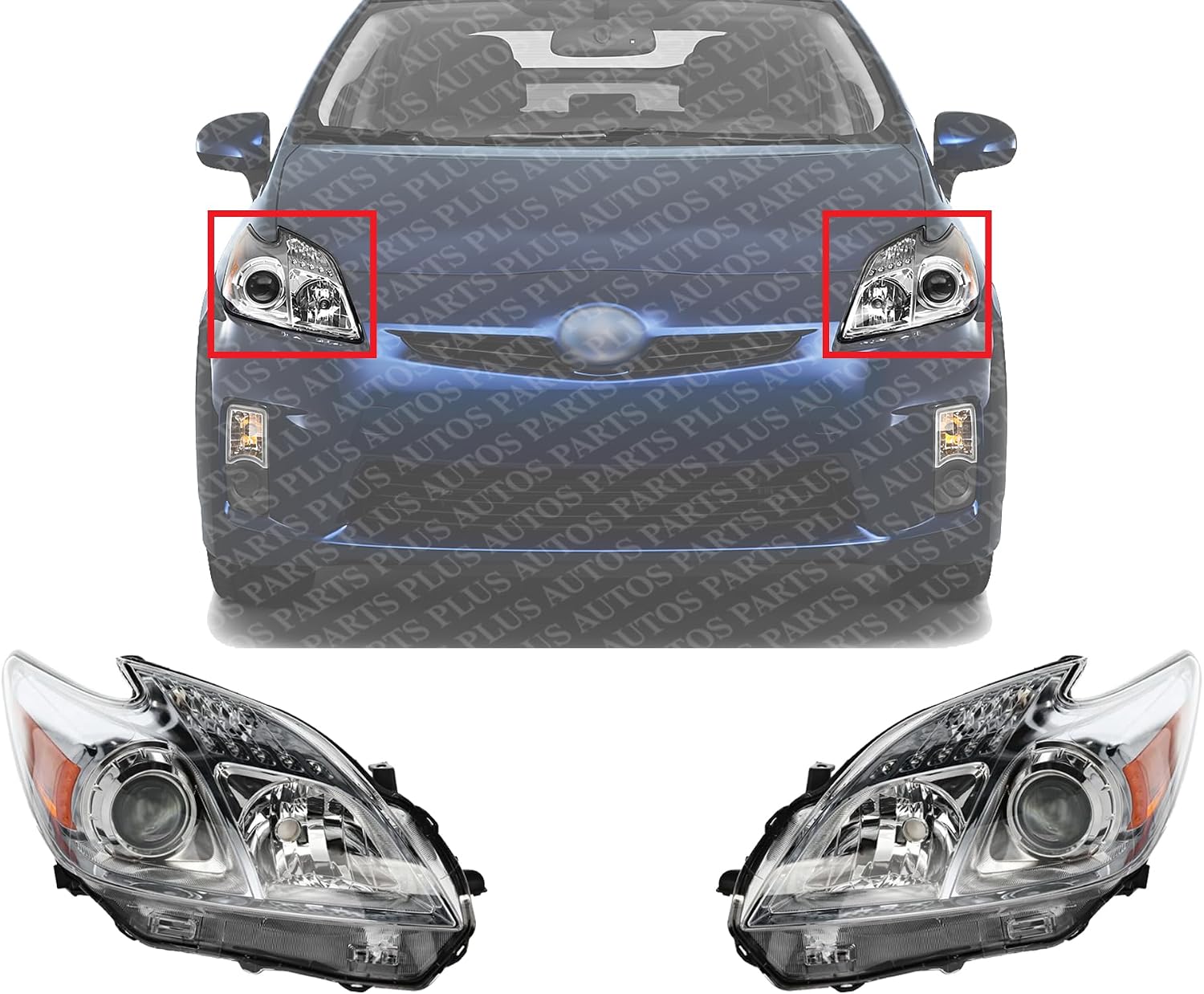 Set Of 2 Front Headlight Lens And Housing Right Passenger & Left Driver Side Direct Replacement Compatible With 2010-2011 Toyota Prius TO2518122 TO2519122 8117047211 8113047211