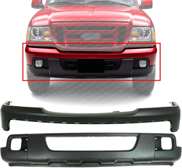 Front Bumper Upper Cover Primed + Lower Valance Panel Textured Direct Replacement Compatible With 2006-2007 Ford Ranger FO1000608 FO1095218 6L5Z17D957BAPTM 6L5Z17626AAA
