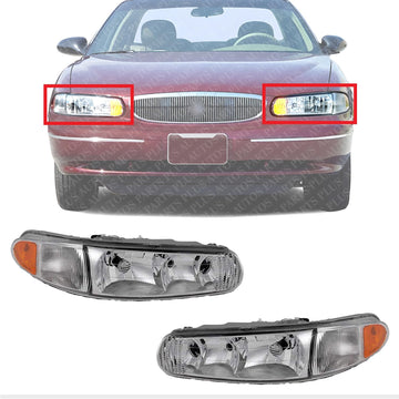 Set Of 2 Front Head Light Assembly Left Driver & Right Passenger Side Direct Replacement Compatible With 1997-2005 Buick Century / 1997-2004 Regal GM2503182 GM2502182 19244638