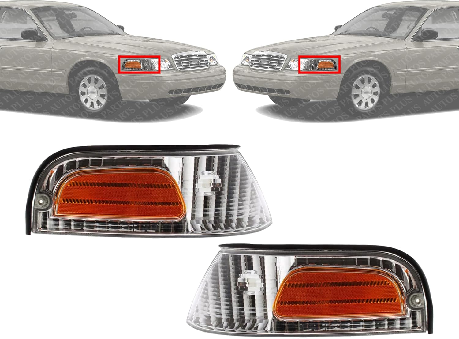 Set Of 2 Front Corner Light Lens And Housing Side Marker Lamp Left Driver & Right Passenger Side Direct Replacement Compatible With 1998-2011 Ford Crown Victoria FO2521147 FO2520147
