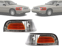 Set Of 2 Front Corner Light Lens And Housing Side Marker Lamp Left Driver & Right Passenger Side Direct Replacement Compatible With 1998-2011 Ford Crown Victoria FO2521147 FO2520147