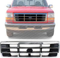 Front Grille Chrome Shell With Plastic Insert Direct Replacement Compatible With 1992-1997 Ford F-Series FO1200173 F4TZ8200A