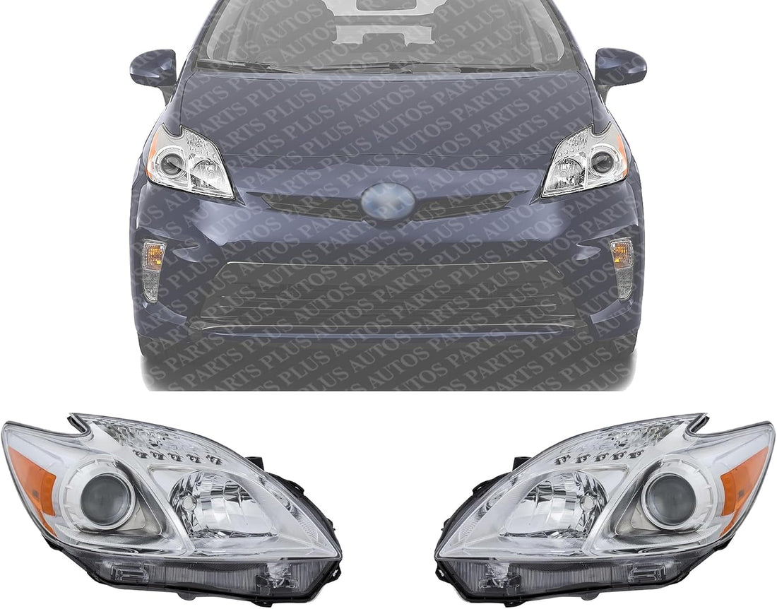 Set Of 2 Front Headlight Lens And Housing Halogen Right Passenger & Left Driver Side Direct Replacement Compatible With 2012-2015 Toyota Prius TO2519134 TO2518134 8113047520