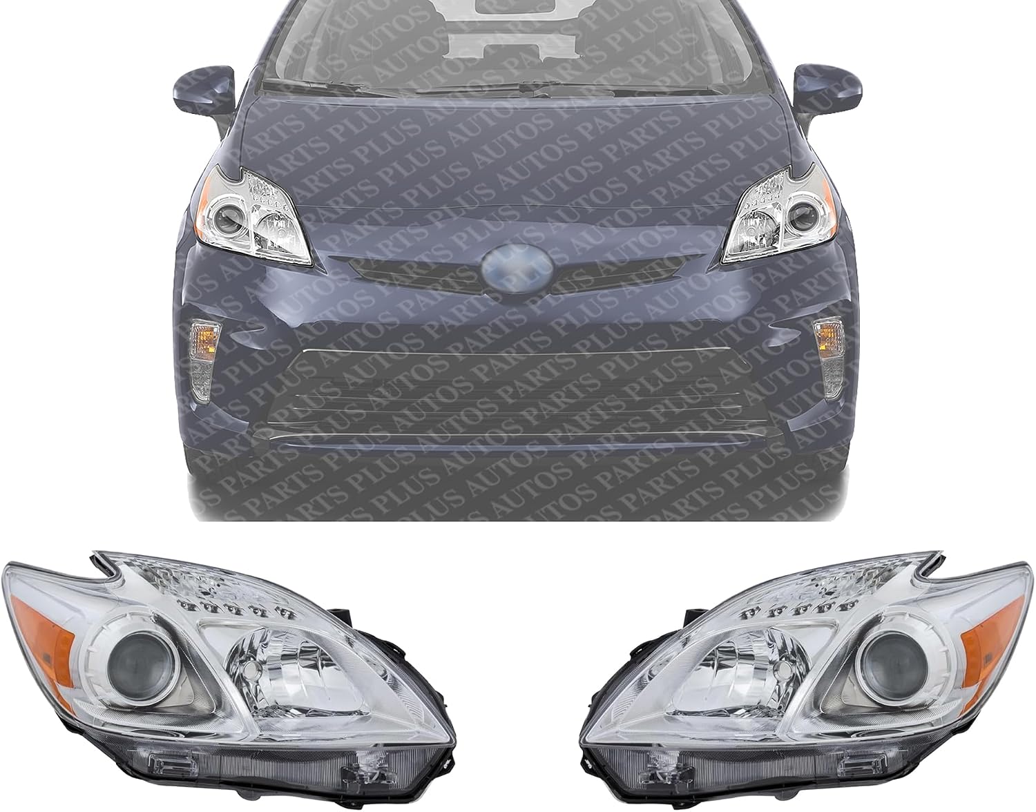 Set Of 2 Front Headlight Lens And Housing Halogen Right Passenger & Left Driver Side Direct Replacement Compatible With 2012-2015 Toyota Prius TO2519134 TO2518134 8113047520