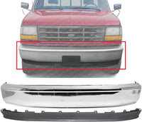 Front Bumper Face Bar Chrome + Lower Valance Panel Textured Direct Replacement Compatible With 1992-1997 Ford F-Series FO1002236 FO1095154 F2TZ17757A F2TZ17626A