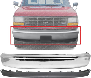 Front Bumper Face Bar Chrome + Lower Valance Panel Textured Direct Replacement Compatible With 1992-1997 Ford F-Series FO1002236 FO1095154 F2TZ17757A F2TZ17626A