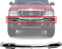 Front Bumper Chrome Steel Without Fog Light Holes Direct Replacement Compatible With 2001-2005 Ford Ranger FO1002369 1L5Z17757BA