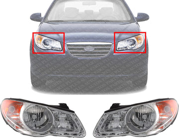 Set Of 2 Front Headlight Assembly Left Driver & Right Passenger Side Direct Replacement Compatible With 2007-2009 Hyundai Elantra HY2502138 HY2503138 921022H050 921012H050