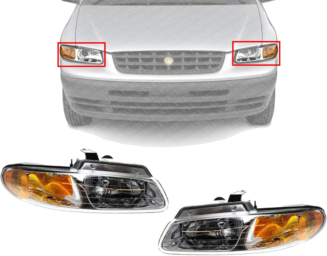 Set Of 2 Front Headlight Assembly Right Passenger & Left Driver Side Direct Replacement Compatible With 2000 Chrysler Town & Country/Voyager/Dodge Caravan CH2502134 CH2503134