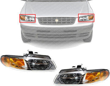 Set Of 2 Front Headlight Assembly Right Passenger & Left Driver Side Direct Replacement Compatible With 2000 Chrysler Town & Country/Voyager/Dodge Caravan CH2502134 CH2503134