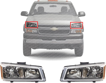 Set Of 2 Front Headlight Assembly Fluted Reflector Right Passenger & Left Driver Side Direct Replacement Compatible With 2003-2006 Chevrolet Silverado/Avalanche GM2502257 GM2503257