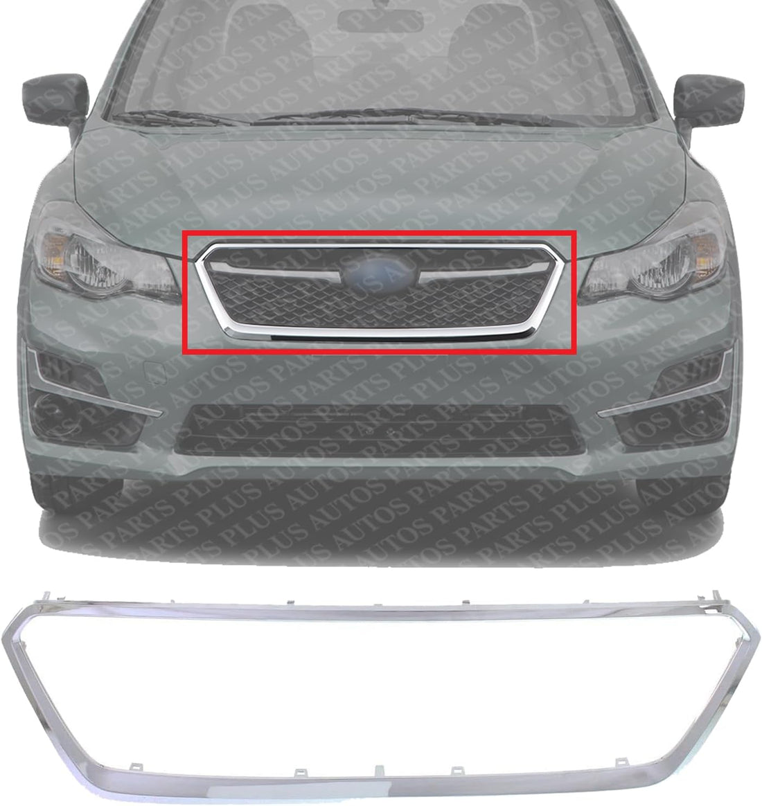 Front Grille Surround Molding Chrome Direct Replacement Compatible With 2015-2016 Subaru Impreza / 2013-2015 XV Crosstrek SU1202100 91123FJ050