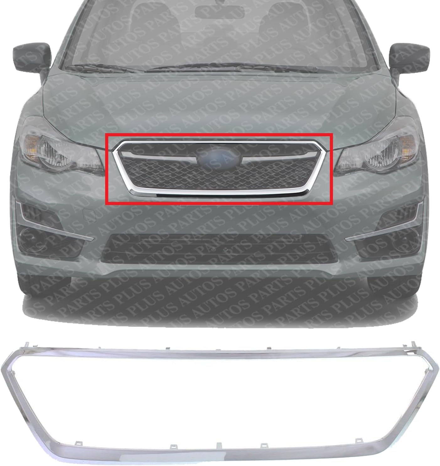 Front Grille Surround Molding Chrome Direct Replacement Compatible With 2015-2016 Subaru Impreza / 2013-2015 XV Crosstrek SU1202100 91123FJ050
