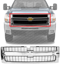 Front Grille Chrome Shell With Textured Insert Direct Replacement Compatible With 2007-2010 Chevrolet Silverado 2500 3500HD GM1200608 25825521