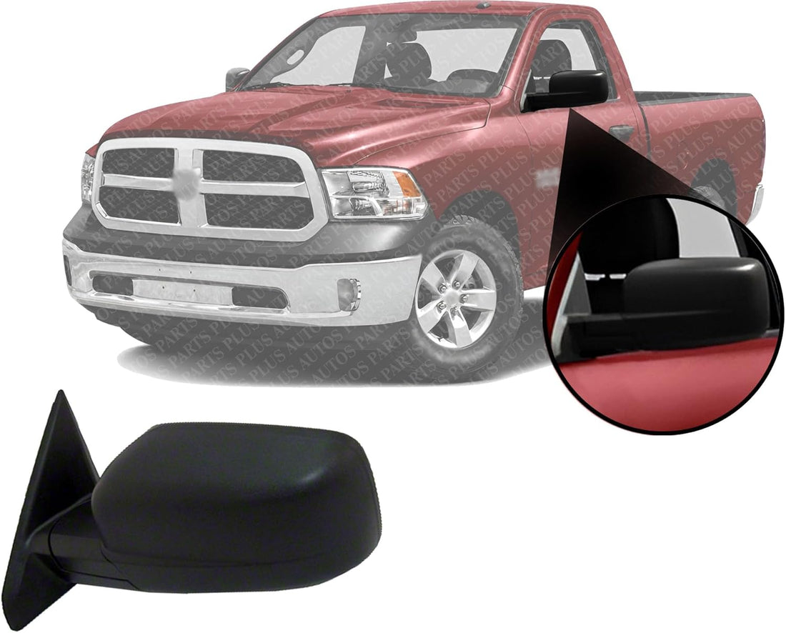 Front Power Mirror Manual Folding Heated Textured Left Driver Side Direct Replacement Compatible With 2013-2018 Ram 1500/2500 CH1320354 68462819AA 68147863AS 68147863