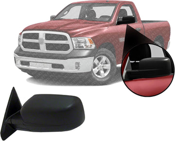 Front Power Mirror Manual Folding Heated Textured Left Driver Side Direct Replacement Compatible With 2013-2018 Ram 1500/2500 CH1320354 68462819AA 68147863AS 68147863