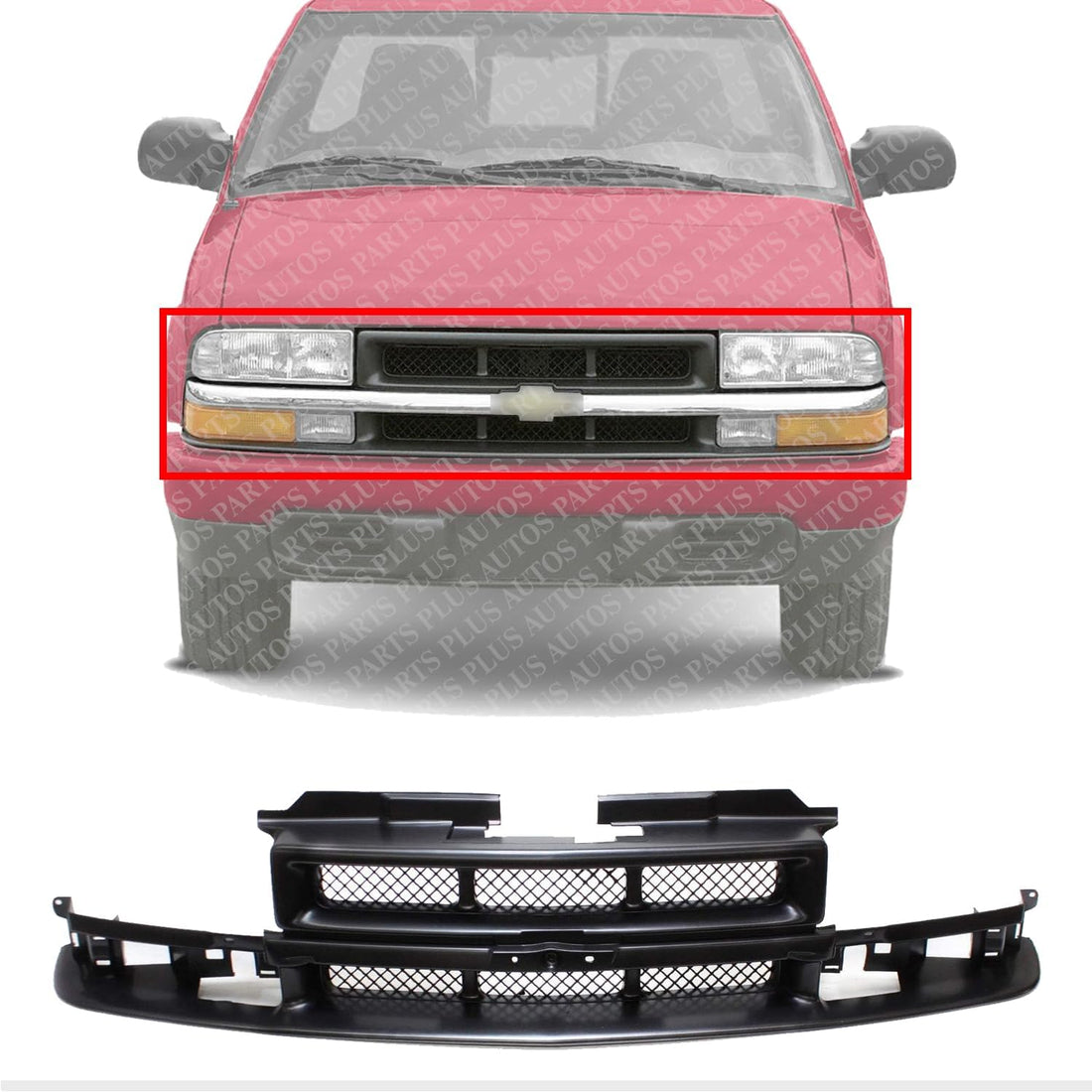 Front Grille Primed Shell & Mesh Insert Direct Replacement Compatible With 1998-2005 Chevrolet Blazer / 1998-2004 S10 GM1200418 12472710