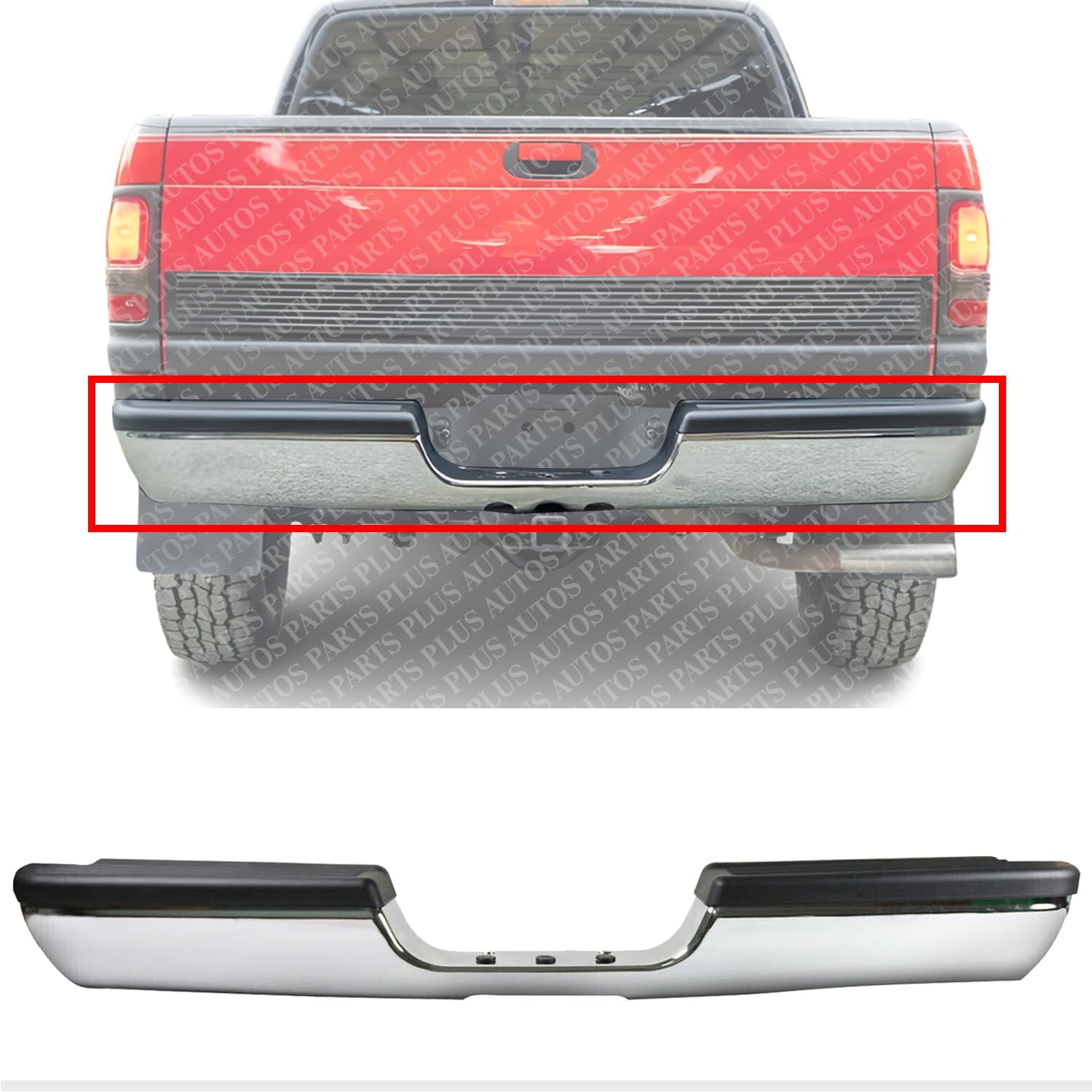 Rear Bumper Chrome With Step Pad Provision Without Mounting Bracket Direct Replacement Compatible With 1994-2001 Dodge Ram 1500/1994-2002 2500 3500 CH1102328 82401316