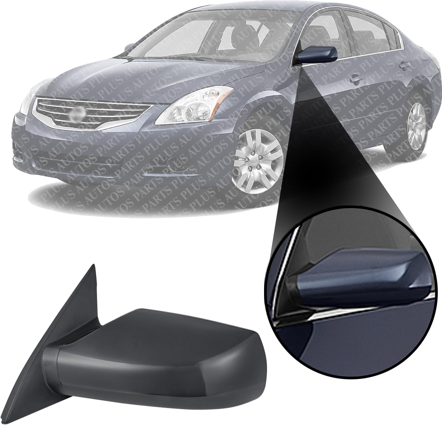 Front Power Mirror Non-Folding & Heated Primed Left Driver Side Direct Replacement Compatible With 2007-2012 Nissan Altima NI1320163 96302JA04A