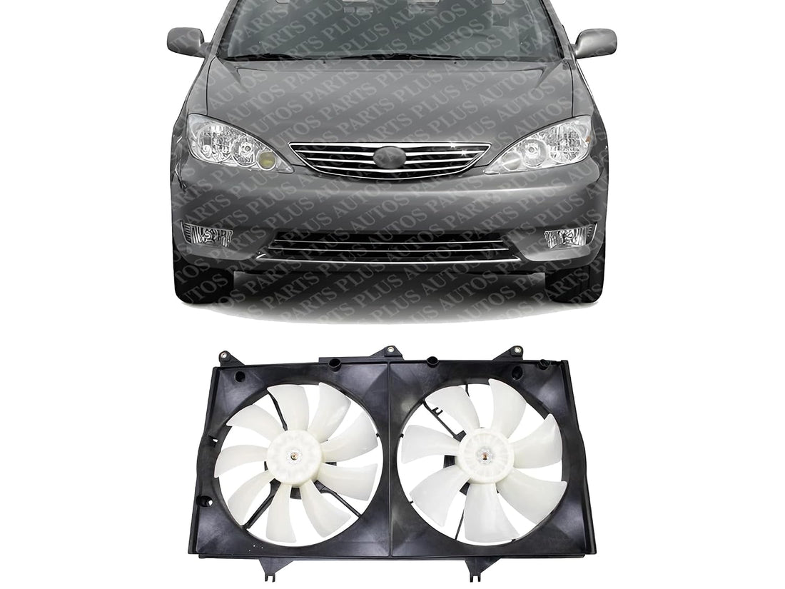 Front Radiator Dual Fan Assembly Plastic Direct Replacement Compatible with 2002-2003 Lexus ES300 / 2002-2006 Toyota Camry TO3115129 163630A180 167110A170 163610A120
