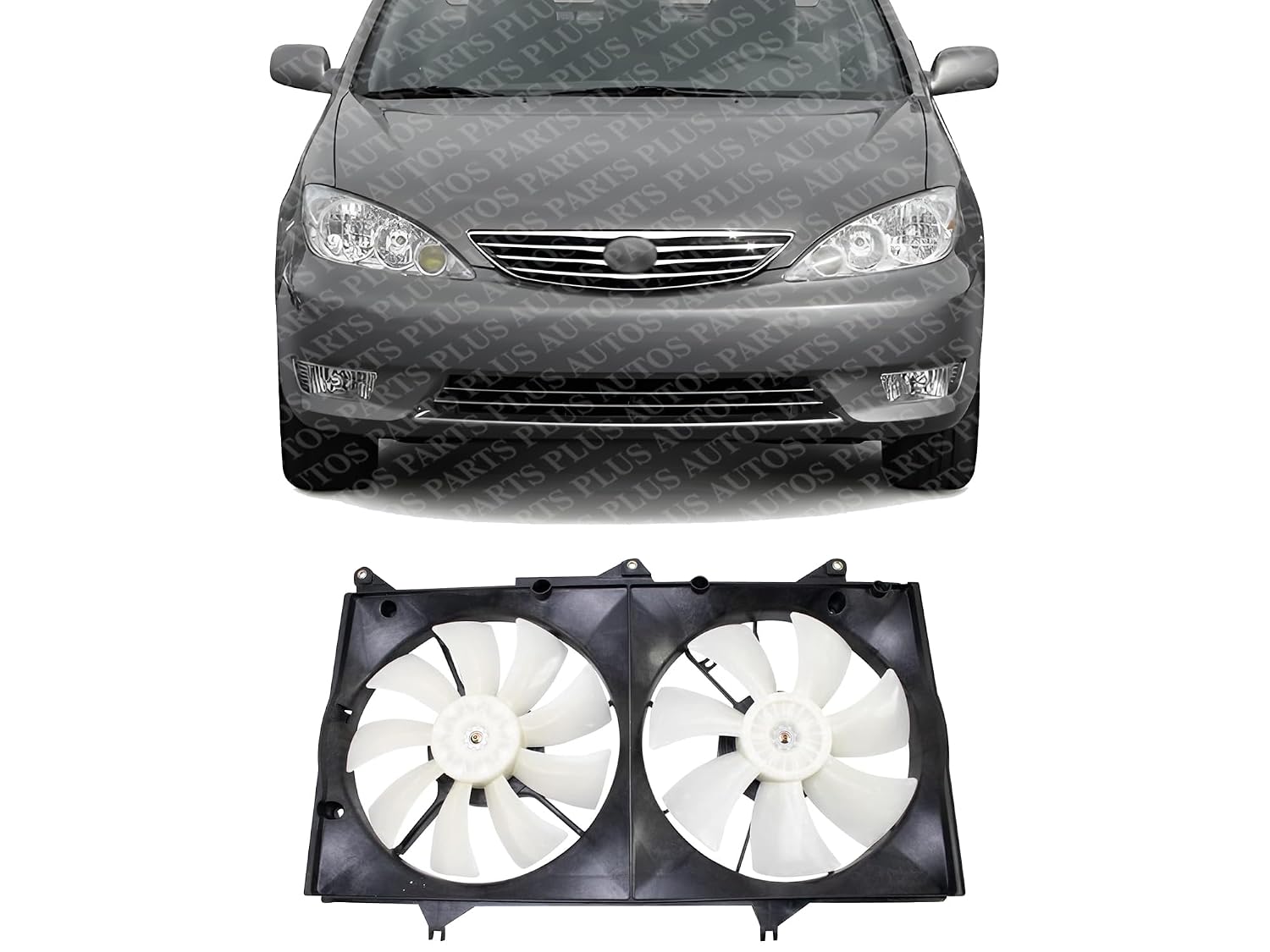 Front Radiator Dual Fan Assembly Plastic Direct Replacement Compatible with 2002-2003 Lexus ES300 / 2002-2006 Toyota Camry TO3115129 163630A180 167110A170 163610A120