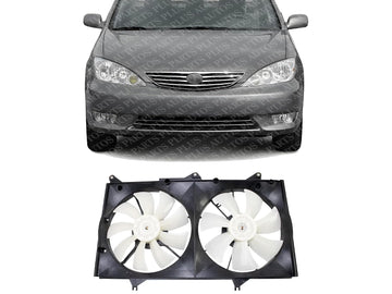 Front Radiator Dual Fan Assembly Plastic Direct Replacement Compatible with 2002-2003 Lexus ES300 / 2002-2006 Toyota Camry TO3115129 163630A180 167110A170 163610A120