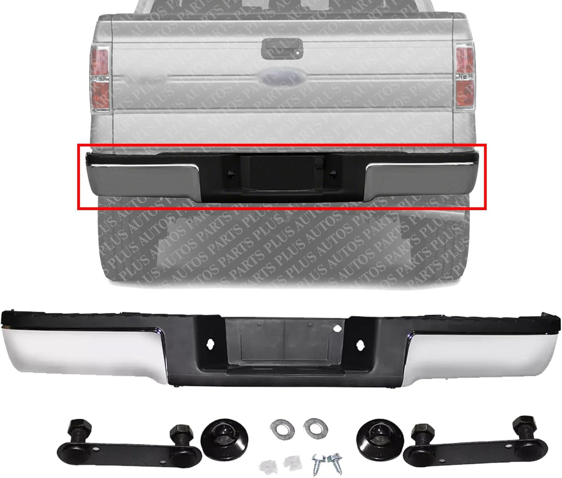 Rear Bumper Face Bar Chrome Steel Without Sensor Holes & Towing package Direct Replacement Compatible With 2009-2014 Ford F-150 FO1103160 9L3Z17906A-PFM 9L3Z17906A