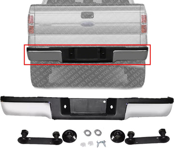 Rear Bumper Face Bar Chrome Steel Without Sensor Holes & Towing package Direct Replacement Compatible With 2009-2014 Ford F-150 FO1103160 9L3Z17906A-PFM 9L3Z17906A