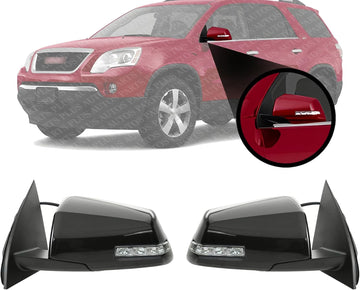 Set Of 2 Front Power Mirror Manual Folding Heated Primed Left Driver & Right Passenger Side Direct Replacement Compatible With 2009-2017 Chevrolet Traverse GM1320383 GM1321383