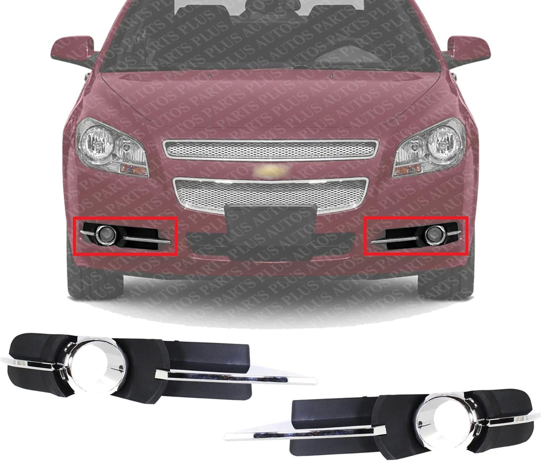 Set Of 2 Front Fog Light Molding Primed With Chrome Trim Left Driver & Right Passenger Side Direct Replacement Compatible With 2008-2012 Chevrolet Malibu GM1039115 GM1038115 25905342
