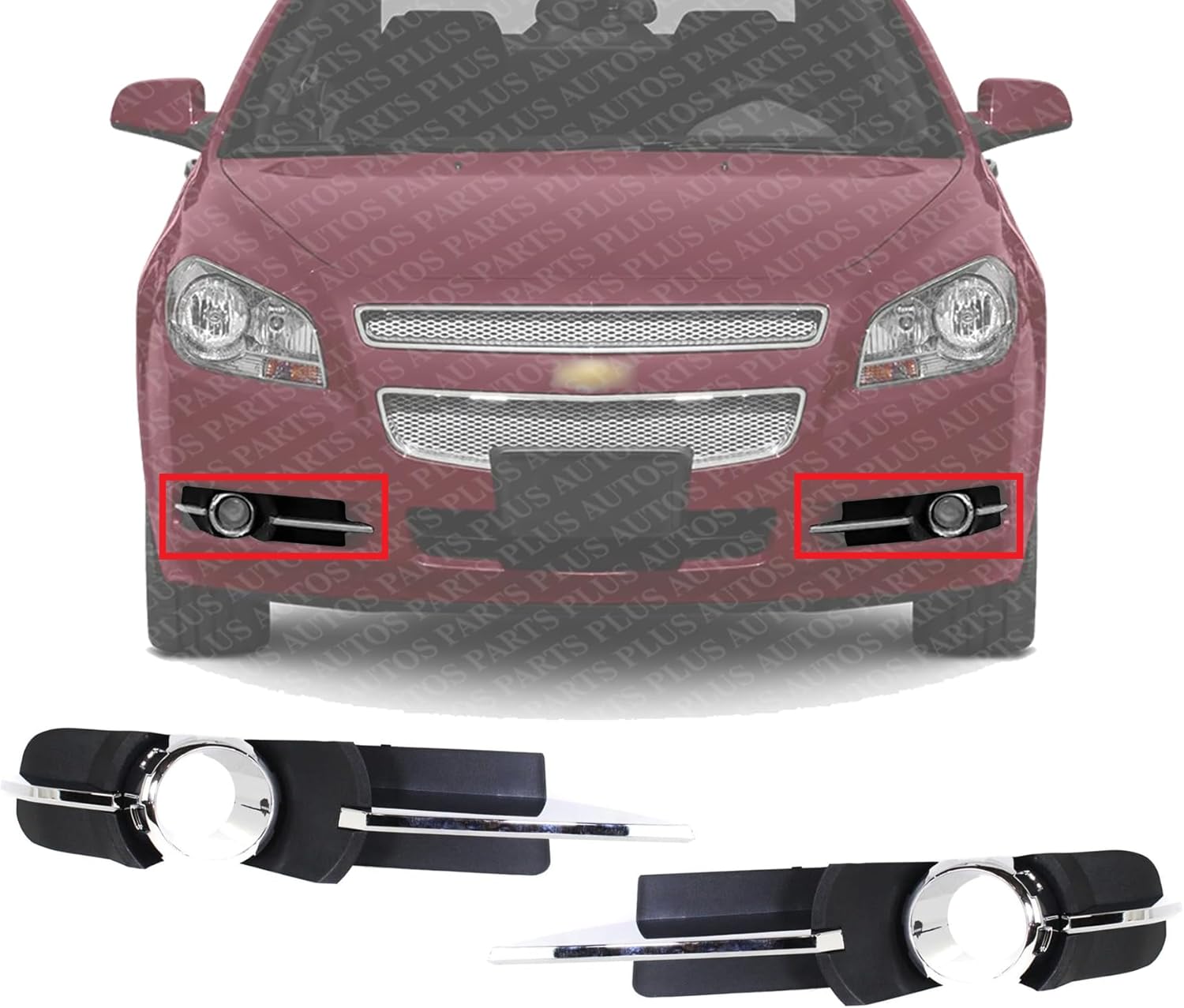 Set Of 2 Front Fog Light Molding Primed With Chrome Trim Left Driver & Right Passenger Side Direct Replacement Compatible With 2008-2012 Chevrolet Malibu GM1039115 GM1038115 25905342