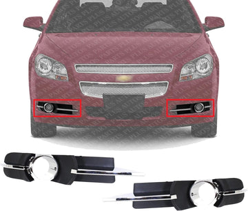 Set Of 2 Front Fog Light Molding Primed With Chrome Trim Left Driver & Right Passenger Side Direct Replacement Compatible With 2008-2012 Chevrolet Malibu GM1039115 GM1038115 25905342