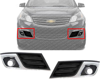 Set Of 2 Front Fog Light Moldings Plastic With Chrome Trim Left Driver & Right Passenger Side Direct Replacement Compatible With 2013-2017 Chevrolet Traverse GM1039148 GM1038148