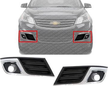 Set Of 2 Front Fog Light Moldings Plastic With Chrome Trim Left Driver & Right Passenger Side Direct Replacement Compatible With 2013-2017 Chevrolet Traverse GM1039148 GM1038148